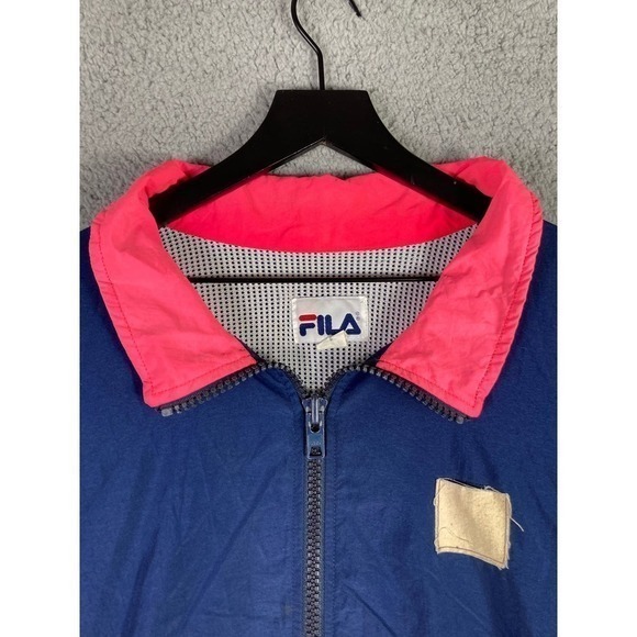 Vintage Fila Jacket Neon Pink Blue Made‎ in USA Large Full Zip Windbreaker 90s - Picture 7 of 15